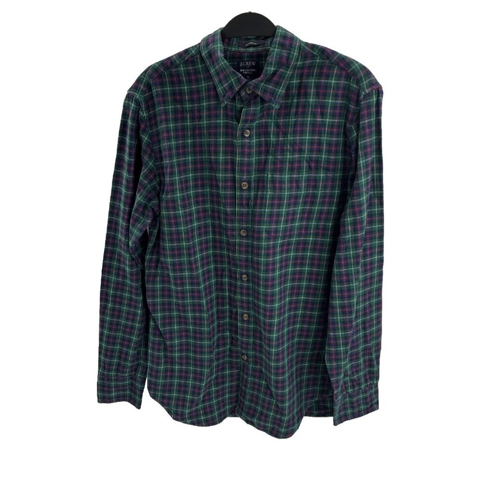 J. Crew Mens S Shirt Green Blue Plaid Classic Brushed Twill Long Sleeve Casual